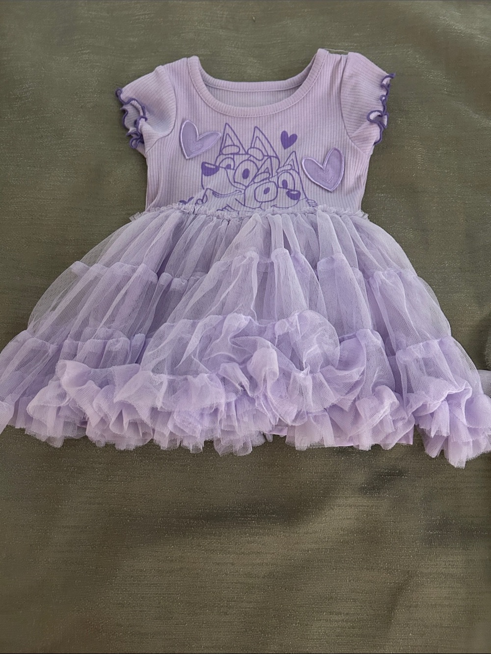 Lilac Tulle Tiered Girls' Dress with Heart & Fox Motif